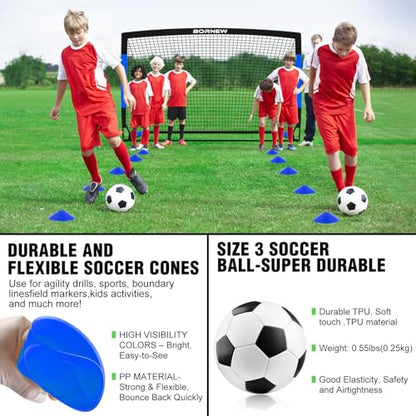 Kids Soccer Goal for Backyard Set - 2 Set of 7X5 / 6X4 ft Toddler Soccer Nets Training Equipment, Soccer Ball, Pop Up Portable Soccer Set for Kids and Youth Games and Training Goals Ages 3-16 Gift - color: 4.Black Blue, style: 6' x 4'