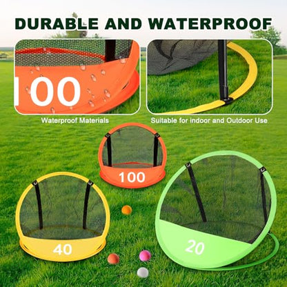 Golf Chipping Net Pop-Up Practice Nets with 3 Targets for Indoor Outdoor Backyard Golf Training Game