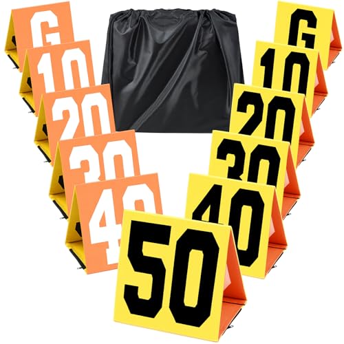 Liliful Set of 11 Football Yard Markers High Visibility Football Field Yard Line Markers 12.5 Inch Portable Weighted Yardage Marking with Carrying Bag for Sports Game Training - color: Orange and Yellow