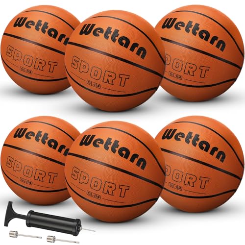 Wettarn Rubber Training Basketball with Pump Street Ball Made for Teens Adults Indoor and Outdoor Game Gym Training Competition Basketball Games - size: Size 4