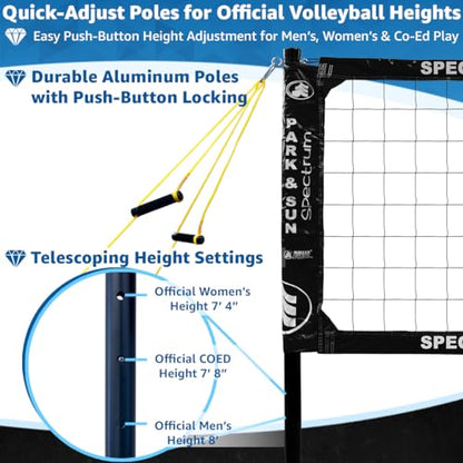 Park & Sun Sports Spectrum Classic: Adjustable Professional Outdoor Volleyball Net System - color: Black