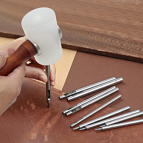 Leather Carving Hammer Mallet Wood Handle Nylon Hammer Mallet for Leathercraft Leather Carving DIY Leathercraft Mallet, Nylon T Head Wood Handle 7.4 Inch - color: Brown and White