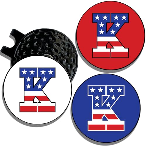 Wolf Golf Towels Golf Ball Marker Hat Clip | USA Monogram | 1 Magnetic Clip + 3 Ball Markers | Patriotic Golf Accessories for Men & Women - color: K - Red White & Blue