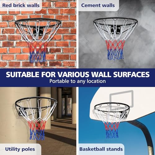 Basketball Rim Replacement Standard 18" Steel Rim Wall Mounted Basketball Goal Hoop with Net for Indoor Outdoor - color: Black