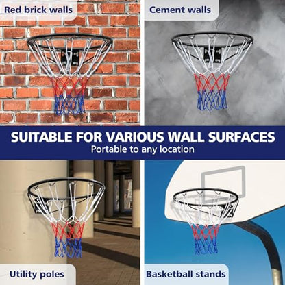 Basketball Rim Replacement Standard 18" Steel Rim Wall Mounted Basketball Goal Hoop with Net for Indoor Outdoor - color: Black