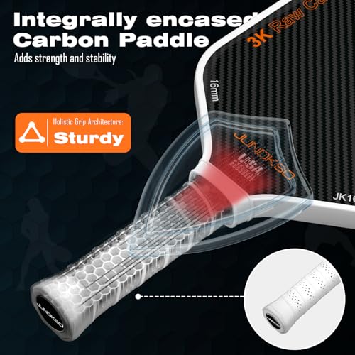 Professional Pickleball Paddles- T700 Carbon Fiber Pickle Racket- 3K Raw Carbon Frosted Surface for Enhanced Spin and Friction - USAPA Approved Offensive Long Paddle for Intermediate Advanced Players - color: white