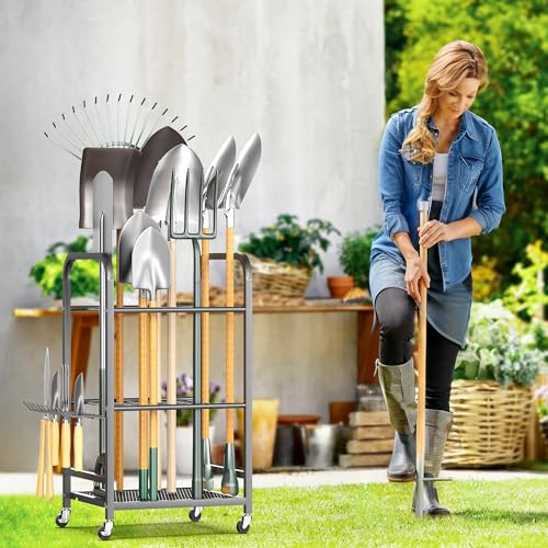 EVERHANGER Garden Tool Organizer and Storage, Yard Tool Stand Garage Tool Organization, Yard Tool Racks for Indoor/Outdoor Use - size: Small