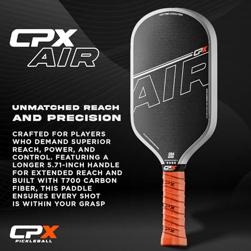 CPX Pro Carbon Fiber Pickleball Paddle - Professional Grade, Matte Finish, Honeycomb Core, Tennis Style Grip - Edgeless Paddle Designed in Chicago, USA - color: Black Air