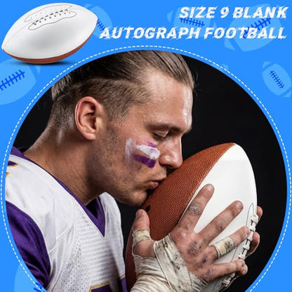 Halloscume 11.02in Blank Autograph Football Size 9 White Football with 1 Brown and 3 White Panels for Signature Autographs Customized Trophy Rugby Game Wedding Garter Toss