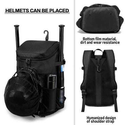 Baseball Backpack Equipment Bag for Adult with 2/4 Bat Holder & Fence Hook Lightweight Mens Softball Bag with Shoes Compartment Coaches Catchers Team Baseball Gear Bags Youth Boys - color: 1 Black