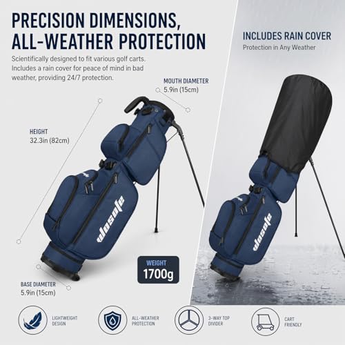 Lightweight Golf Stand Bag - 3-Way Dividers, Fits 5-9 Clubs - Small Sunday Bag for Men & Women, Par 3, Driving Range & Executive Courses - Waterproof, Dual Straps & Rain Cover Included - color: Blue Par 3 Golf Stand bag