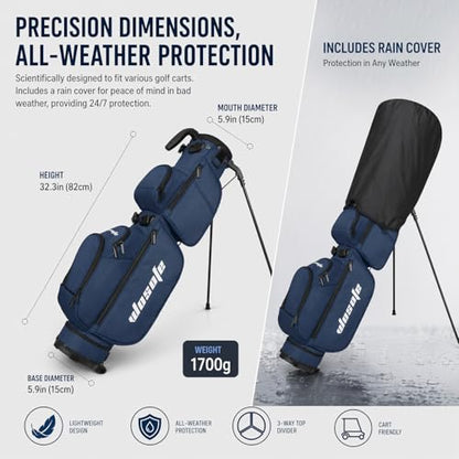Lightweight Golf Stand Bag - 3-Way Dividers, Fits 5-9 Clubs - Small Sunday Bag for Men & Women, Par 3, Driving Range & Executive Courses - Waterproof, Dual Straps & Rain Cover Included - color: Blue Par 3 Golf Stand bag
