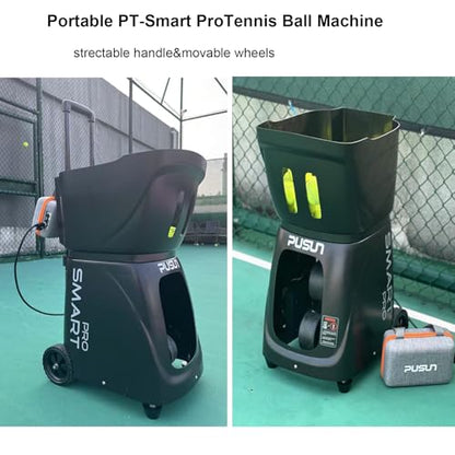 Pickleball Machine-PUSUN Launcher for Professional Training | App& Remote Control | Speed, Angle, Rotation Adjustment | Large Capacity (85+ Balls) | 4-6 Hour Battery Life | Self-Programming - color: Black