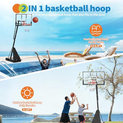 GarveeHome Basketball Hoop, 52 Inch Shatterproof PC Backboard, 4.9-10FT Height Adjustable Basketball Hoop Goal System,Mobile Stand with Wheels Weighted Base,Youth&Adults, Driveway Backyard Pool Play