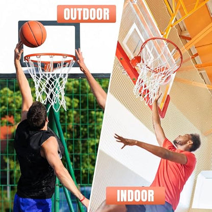 Basketball Net Replacement, 12 Loops Heavy Duty All Weather Net, Anti-Winding Design Sturdy Resistant for Outdoor Standard Basketball Hoop, White