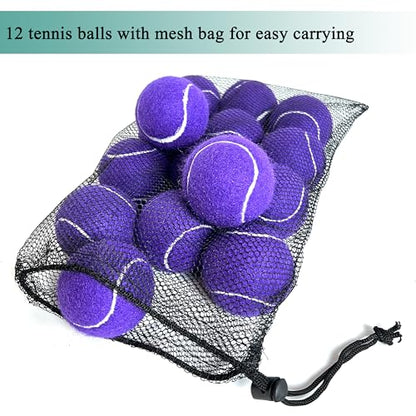 Tennis Balls, 12 Pack Advanced Training & Practice Tennis Balls for Beginners, Pet Dogs Playing Balls, Includes Mesh Carry Bag - color: Purple