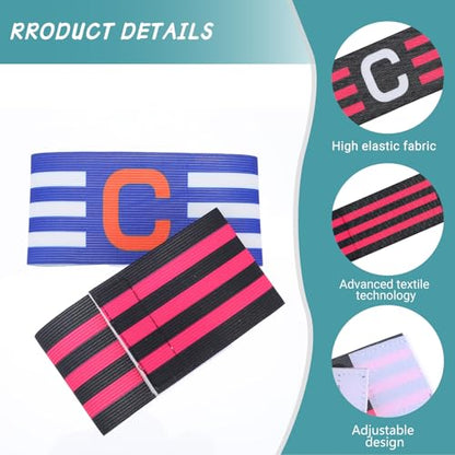 Yuanchu 4 Pack Soccer Captain Armband, Classic Sports Arm Band Unisex Captains Bands Elastic Adjustable