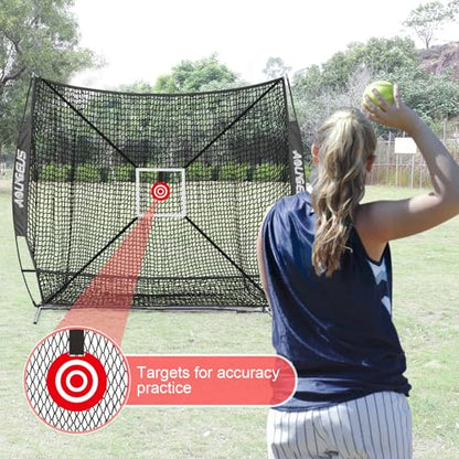 6'X6' Baseball Softball Practice Net,Pitching Net,Batting Net,with Bonus Strike Zone,Target and Bow Frame,for Hitting,Pitching,Catching - size: 6 x 6 FT, style: Full Mouth Version-Black