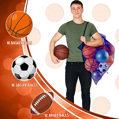 Woanger 3 Pcs Thickened Extra Large Sports Ball Bag Mesh Soccer Net Ball Bag Drawstring Bags Team Work for Holding Basketball, Volleyball, Baseball with Shoulder Strap, 35.4 x 27.5 Inch - color: Royal Blue