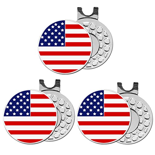 FINGER TEN Golf Ball Marker with Hat Clip or Marker Only, Metal Golf Ball Markers Assorted Designs for Putting Green, Portable Golf Accessories for Men Women - color: 3 USA Flag