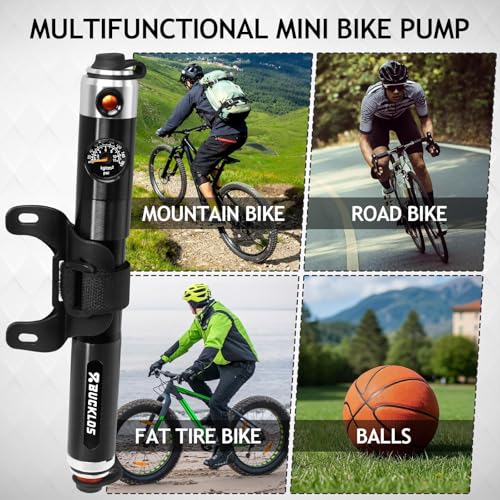 BUCKLOS Mini Bike Tire Pump with Gauge Portable Bicycle Hand Air Pump 160Psi Presta Schrader Valve Air Pressure Gauge for Mountain Bike Road Bikes Balls Handheld Accessories Tool
