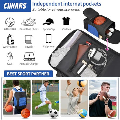 Basketball Backpack Bag Large Sports Bag with Separate Ball holder & Shoes compartment, Best for Basketball, Soccer,Volleyball,Gym - color: Blue