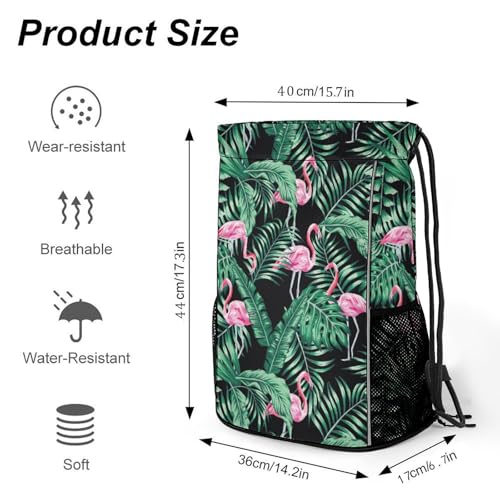Tropical Flamingos Drawstring Backpack Gym Bag With Shoe Compartment String Bag Sport Beach Swimming Sackpack For Women Men - color: Tropical Flamingos