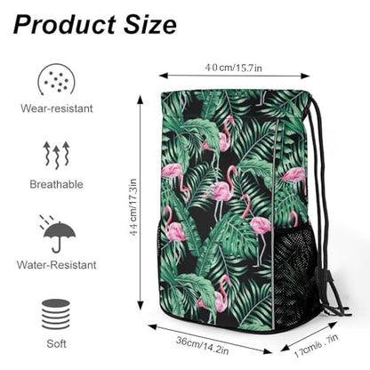 Tropical Flamingos Drawstring Backpack Gym Bag With Shoe Compartment String Bag Sport Beach Swimming Sackpack For Women Men - color: Tropical Flamingos