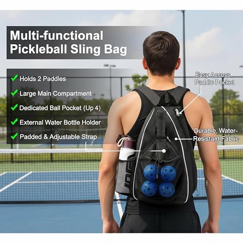 Pickleball Bag - Holds 2 Paddles & 4 Balls in Front Pocket | Water Bottle Holder | for Men & Women | Pickleball Gear, Accessories & Equipment Storage Backpack