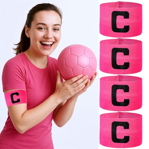 4 PCS Captain Armbands, Elastic Adjustable Soccer Captain Armband Pink Football Rugby Basketball Player Band for Adult Youth Team Sport Training