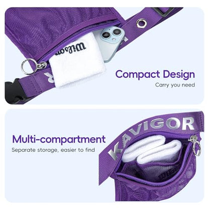 KAVIGOR Pickleball & Tennis Ball Holder Waist Pouch Holds 3-4 Balls, Multi-Functional Sports Belt Bag with Zipper Pocket and Carabiner - color: Purple