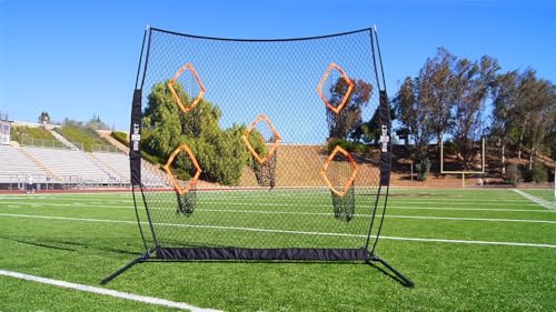 Bownet QB5 Portable Quarterback Training Net (8' x 8') Practice Football Nets for Throwing or Passing - Five Sock Targets - Indoor and Outdoor - Durable Powder-Coated Steel Frame, Multi, One Size