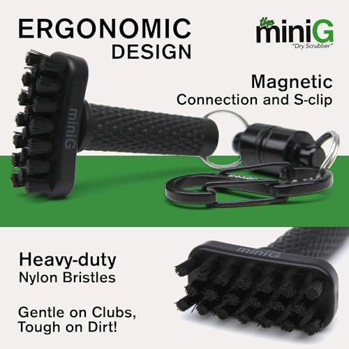 miniG by Grooveit, Golf's #1 Brush, The Dry Scrubber Golf Club Brush, Compact Golf Club Cleaner with Detachable Magnet, Heavy-Duty Nylon Bristles, 3-Year Warranty, Used on All Pro Tours, Veteran Owned