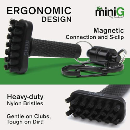 miniG by Grooveit, Golf's #1 Brush, The Dry Scrubber Golf Club Brush, Compact Golf Club Cleaner with Detachable Magnet, Heavy-Duty Nylon Bristles, 3-Year Warranty, Used on All Pro Tours, Veteran Owned