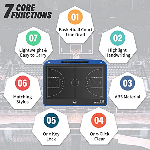 13.5'' Electronic Football Tactical Board, Basketball Coaching LCD Soccer Strategy Board With Stylus Pen, Marker Training Writing Tablet Coach Gifts - color: Basketball Blue