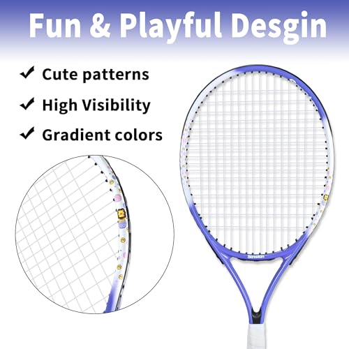 Senston Kids Tennis Racket Set (17 & 23 Inch) - 1 Pack Junior Tennis Racquet, Lightweight Aluminum Frame, Includes Cover - color: blue, size: 23 inch