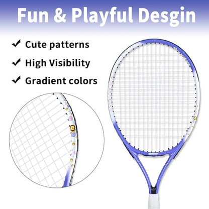 Senston Kids Tennis Racket Set (17 & 23 Inch) - 1 Pack Junior Tennis Racquet, Lightweight Aluminum Frame, Includes Cover - color: blue, size: 17 inch