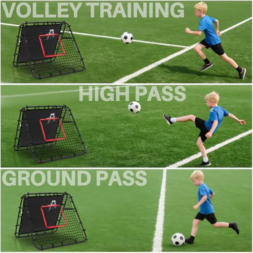 Adjustable Soccer Rebound Net | Double-Angle Soccer Trainer with Steel Frame | Portable Folding Rebounder for Passing & Shooting Practice | Outdoor Sports Equipment for Youth & Adult - size: 3.3×3.3×3.6FT