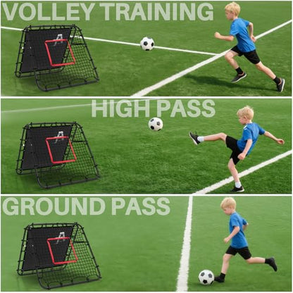 Adjustable Soccer Rebound Net | Double-Angle Soccer Trainer with Steel Frame | Portable Folding Rebounder for Passing & Shooting Practice | Outdoor Sports Equipment for Youth & Adult - size: 3.3×3.3×3.6FT