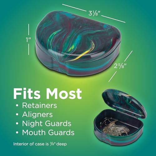 Practicon Marble Retainer Cases, Orthodontic Aligner Case, Mouth Guard Holder (3 Pack) (Dark Green) - color: Dark Green