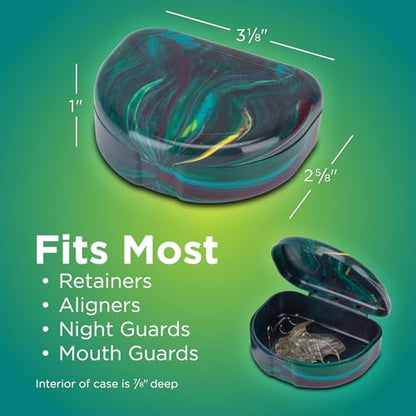 Practicon Marble Retainer Cases, Orthodontic Aligner Case, Mouth Guard Holder (3 Pack) (Dark Green) - color: Dark Green