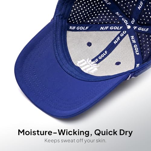 NJF Golf Hat Men - Breathable Mens Golf Hats, Adjustable Rope Hook and Loop Style Cap, Convenient Cap with Tee Holder - color: Navy Blue