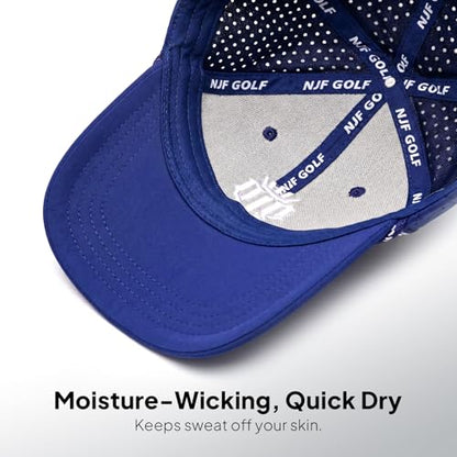 NJF Golf Hat Men - Breathable Mens Golf Hats, Adjustable Rope Hook and Loop Style Cap, Convenient Cap with Tee Holder - color: Navy Blue