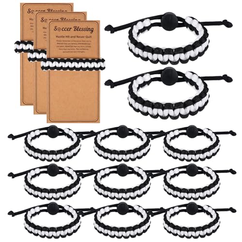 12 Set Sports Bracelets Party Favors with Inspirational Card Adjustable Braided Bracelet Sport Accessories Birthday Gifts Bulk Team Gifts for Women Men Team Players Coach