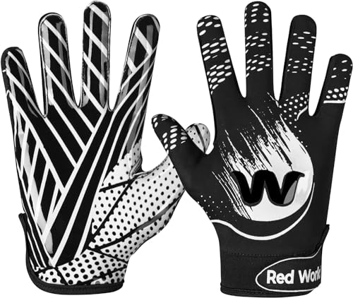 RED WORLD Football Gloves for Youth and Adult, Sticky Receiver Gloves for Boys and Men, Enhanced Performance for Youth and Adult Football Game. - color: White, size: Youth Small