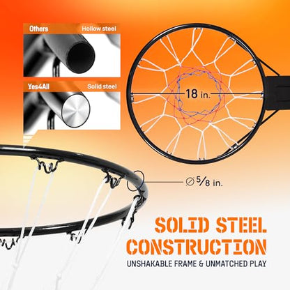 Yes4All Basketball Net, 18-Inch Heavy-Duty Basketball Rim Replacement for Indoor & Outdoor Use, Fits Youth & Adult Hoops - Fixed & Breakaway Options, Bolts Included - style: Breakaway