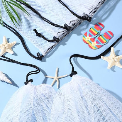 6 Pcs large Mesh Bag 24 x 48 inch Ball Mesh Drawstring Storage Sports Equipment Bag for Balls Beach - color: White