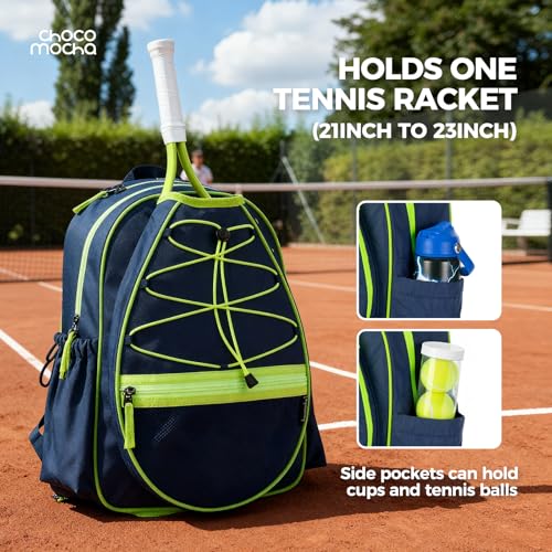 Choco Mocha Kids Tennis Bag, 16 Inch Youth & Junior Tennis Backpack with Shoe Compartment, Holds 2 Rackets (21–23 Inch) - color: Gradient Blue