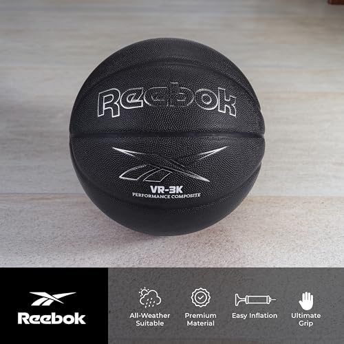 Reebok Official Size Basketball, Composite Leather, Anti-Slip Grip, Consistent Shape Retention, Includes Pump & Needle, VR-3K Black Series - color: Black
