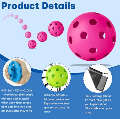 Mototo 12/30/60 Practice Baseballs for Hitting, 2.8 Inch Plastic Soft Baseballs for Practice Lightweight Soft Ball Hollow Training Softball for Sport Pitching Batting